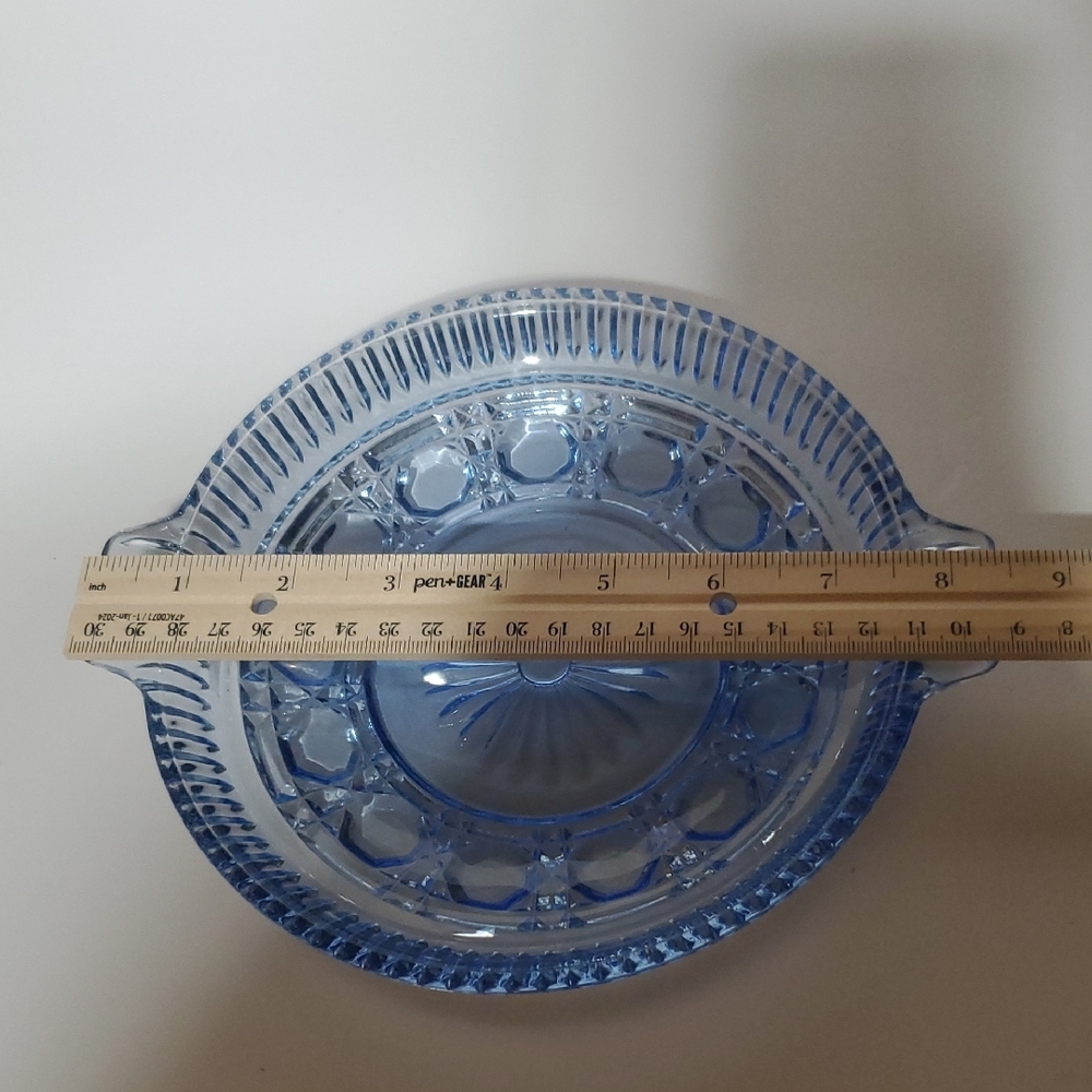 Vintage Federal Glass Windsor Blue Divided Relish Dish With Handles - Picture 5 of 5